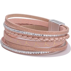 Trendy Layered Boho Leather Wrap Bracelets with Magnetic Clasp, Stackable Bohemian Jewelry Gifts for Women - 1 of 4