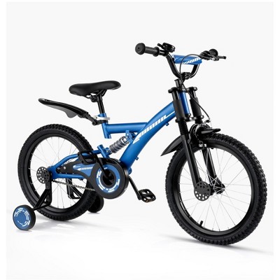 SUGIFT Durable 16"/18" Kids Bike with Adjustable Seat, Dual Brakes, Suspension, Training Wheels and All-Terrain Tires for Ages 4–9