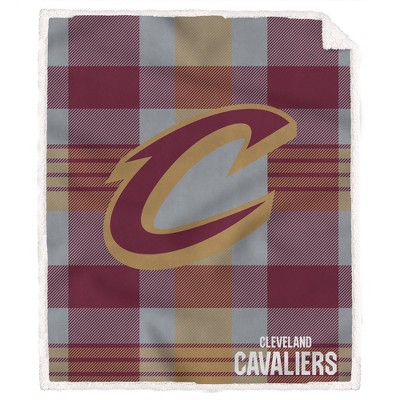 NBA Cleveland Cavaliers Plaid Steel Royal Plush Faux Shearling Blanket