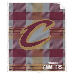 NBA Cleveland Cavaliers Plaid Steel Royal Plush Faux Shearling Blanket - 1 of 1