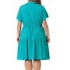 Agnes Orinda Women's Plus Size Chambray Tiered Turndown Neck Half Placket Elastic Back Button Casual Babydoll Midi Dresses - 4 of 4
