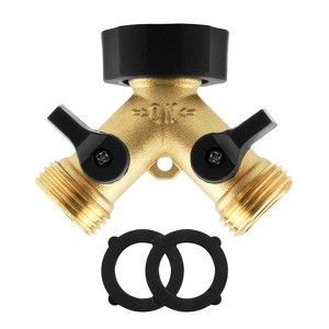 Infurnic Hose Nozzles and Wands Garden Hose Splitter 2 Way Heavy Duty, Brass Garden Hose Adapter, Hose Bib Splitter with 2 Extra Rubber Washers - 1 of 4