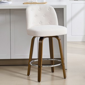 Bekrvio 26” Swivel Counter Height Bar Stools with Backs,Linen Fabric Upholstered,Walnut Wood Legs - Mid-Century Modern for Kitchen Island - 1 of 4