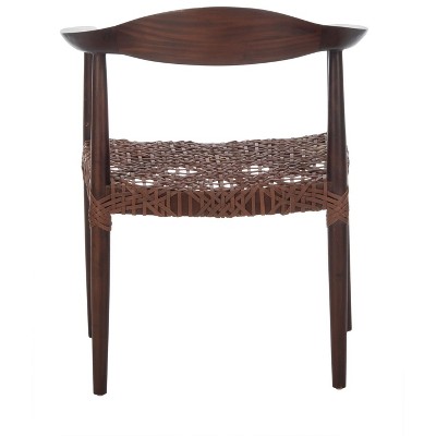 Juneau Mid-Century Walnut Brown Leather Accent Chair