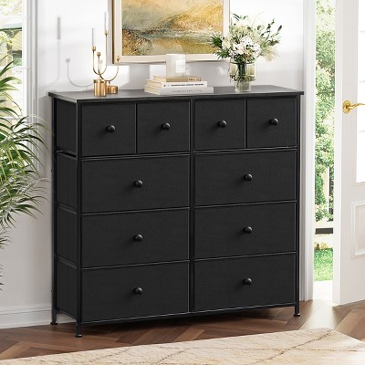 WOWLIVE 10 Drawers Dresser, Wooden Dresser, Chest of Drawers with Fabric