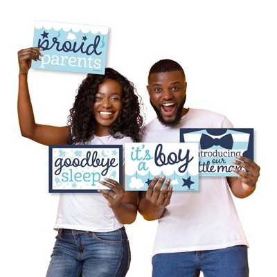 Big Dot of Happiness It's a Boy - Photo Prop Signs - Blue Birth Announcements - 10 Pieces