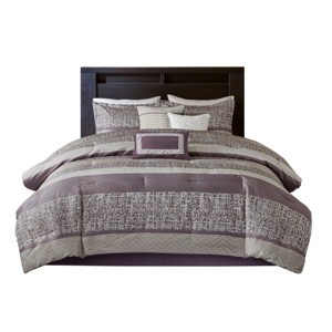 TopComfy Bedding Sets 7 Piece Jacquard Comforter Set King Textured Jacquard Fabric With Skin Friendly For Bedroom, Purple, 23.62"*18.9"*16.14" - 1 of 4