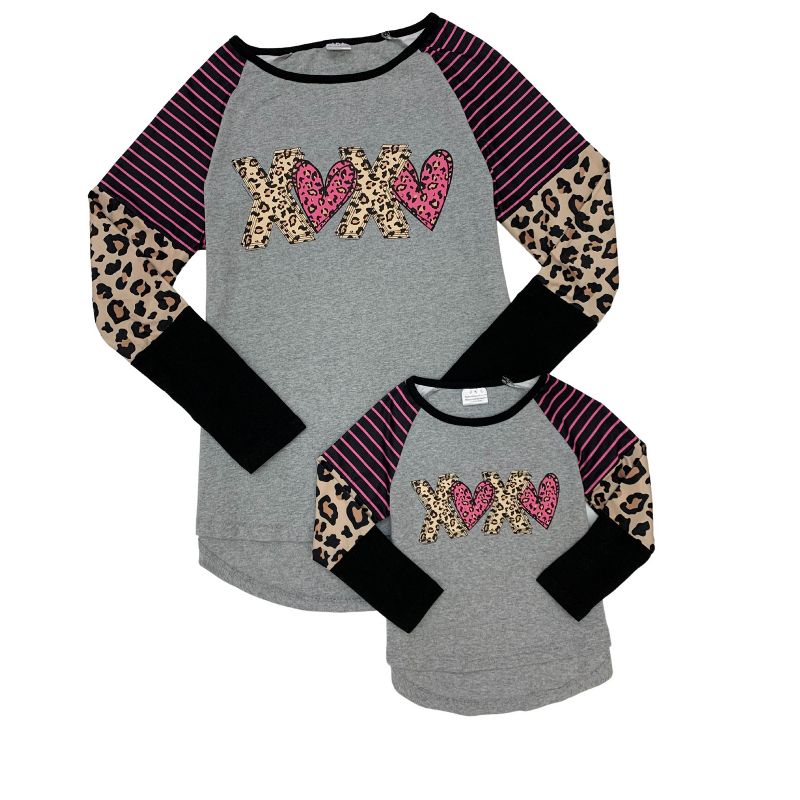 Girls Mommy And Me Leopard X's And O's Colorblock Top - Mia Belle Girls, 2 of 7