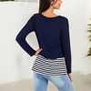 Anna-Kaci Women's Top with Striped Hem Contrast Layered Look Casual Comfortable Tunic Style - 2 of 4