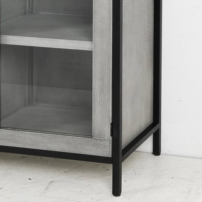 Gray and Black Wood and Metal Cabinet with One Door and Three Drawers