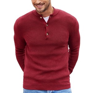 COOFANDY Men Henley Knit Sweater Dress Long Sleeve Button Pullover Sweater Casual Sweater Lightweight Slim Fit Tops - 1 of 4
