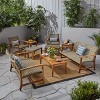 Christopher Knight Home Hampton Outdoor Acacia Wood and Wicker 6 Seater Chat Set with Ottomans - 2 of 4