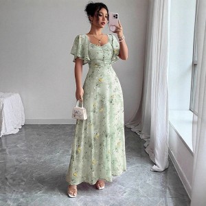 Coolmee Women's Ruffles Sleeve Dresses Long V Neck Lace Formal Maxi Dress  for Wedding Guest Light Green XL : Target