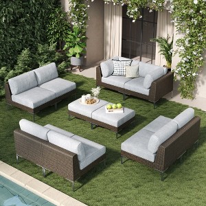 LayinSun Wicker Rattan Patio Furniture Set, Deep Seating Outdoor Modular Sectional Sofa Conversation Set with Thick Cushions - 1 of 4