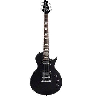 Monoprice 66 Classic V2 Black Electric Guitar with Gig Bag, Right, 6 Strings, Poplar Body, HH Pickups - Indio Series