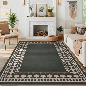 Modern Bordered Easy Jute Area Rugs Washable Geometric Indoor Outdoor Carpet - 1 of 4