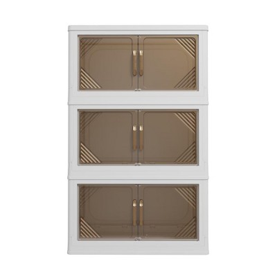 COMHOMA 22/26/32/36" Foldable Storage Bins, Plastic Stackable Large Organizer with Open Front Door, White