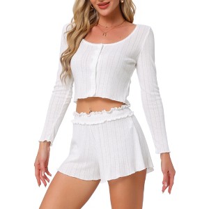 INSPIRE CHIC Women's Long Sleeve Button Shirts with Shorts 2 Pcs Pajamas Set - 1 of 4