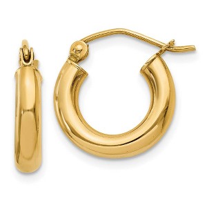 Black Bow Jewelry 3mm x 13mm 14k Yellow Gold Classic Round Hoop Earrings - 1 of 4