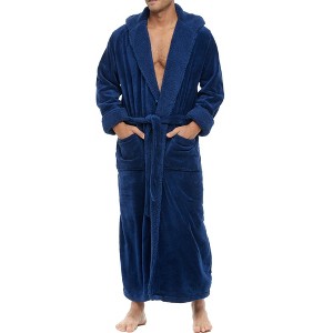 ADR Men's Robe, Warm Plush Hooded Bathrobe Man, Full Length Fleece Robe Man with Hood - 1 of 4