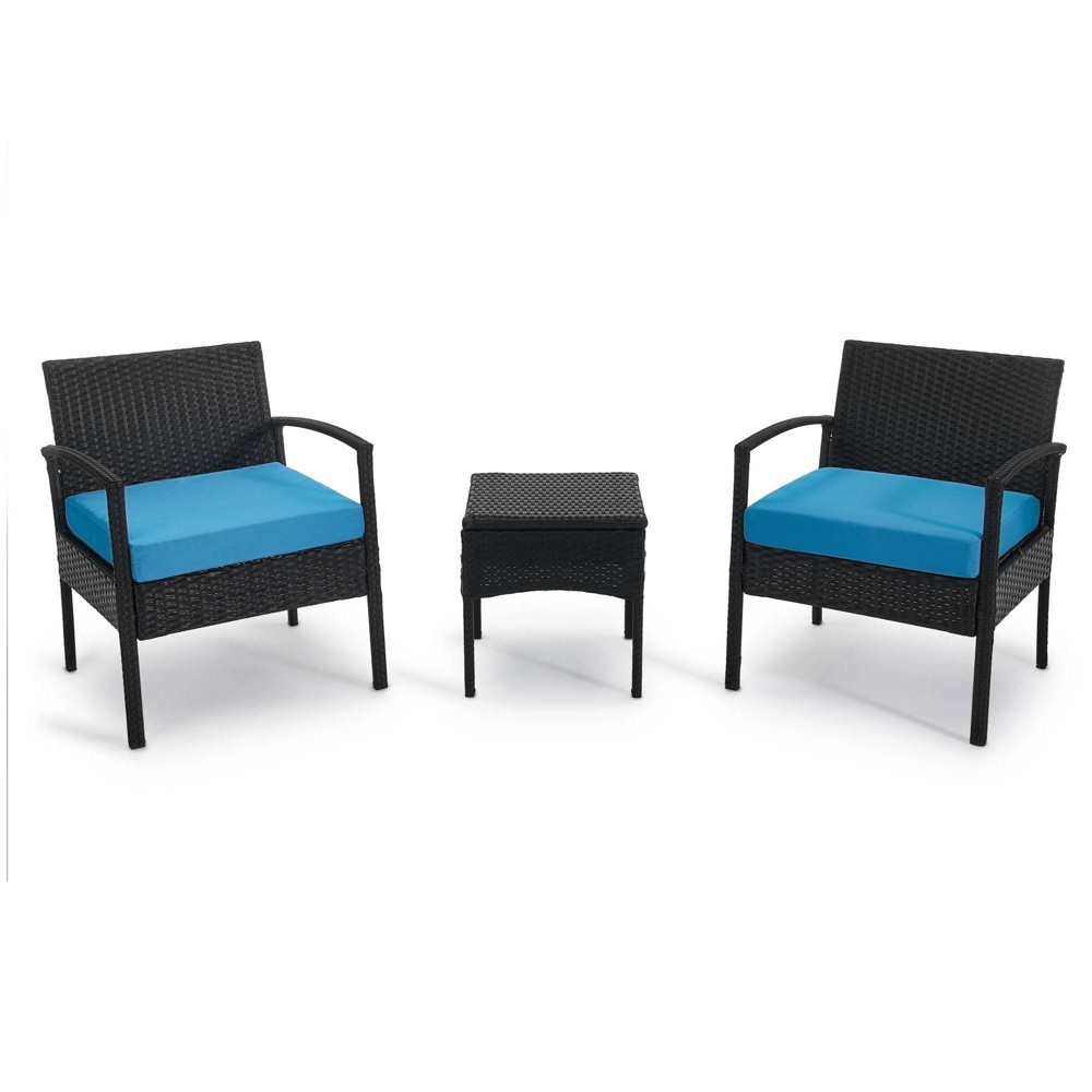3pc Wicker Rattan Patio Conversation Set – Blue – EDYO LIVING  – Patio Furniture​