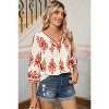I AM A FASHION JUNKY Orange Orange Ethnic Abstract Print Puff Sleeve V Neck Blouse L - 4 of 4