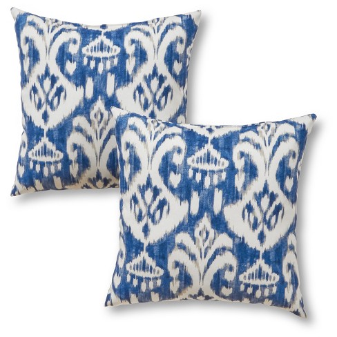 Azule Ikat Outdoor Square Throw Pillows, Target Outdoor Pillows Blue And White
