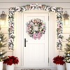 GAOMON Christmas Wreaths for Front Door, 24 Inch Pink Christmas Door Wreath with 20 LED Lights, Ribbon Bow, Xmas Balls - 2 of 4