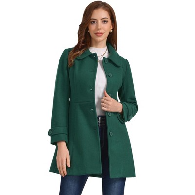 Allegra K Women's Peter Pan Collar Single Breasted Outwear Winter Buttoned Long Coat