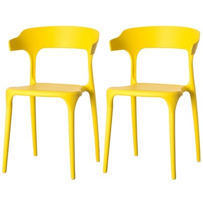 Fabulaxe Modern Plastic Outdoor Dining Chair with Open U Shaped Back