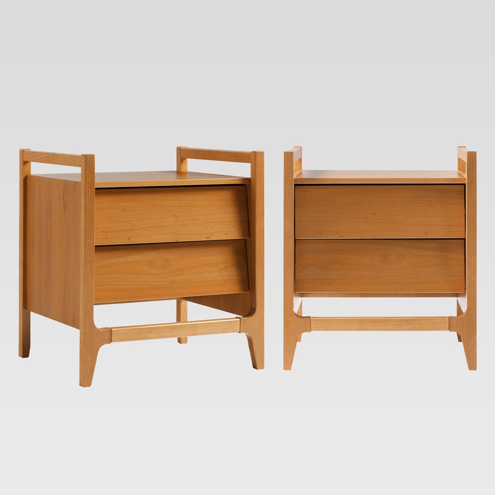 Photos - Storage Сabinet Saracina Home Set of 2 Scandinavian Angled 2 Drawer Solid Wood Nightstands Caramel