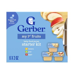 Gerber Baby Food Stage 1 My 1st Fruits Starter Kit Puree 2oz Tubs (6 Pack) - 1 of 4