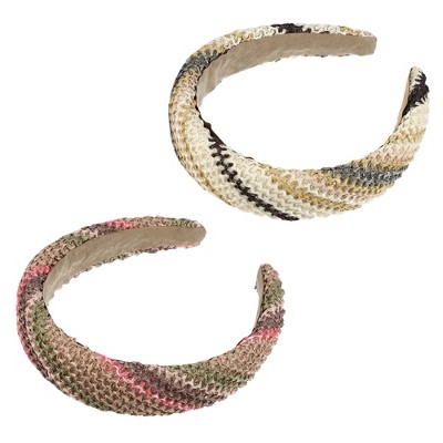 Unique Bargains Women's Bohemian Style Straw Rattan Sponge Headband Assorted Color 2 Pcs