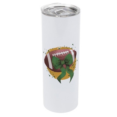 Elanze Designs 20 Ounce Stainless Steel On the Go Travel Tumbler With Push Top Lid, Football With Green Bow