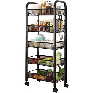 5-Tier Metal Rolling Storage Cart with 4 Lockable Wheels, Fruit & Vegetable Snack Organizer for Kitchen, Living Room, Bathroom - 1 of 4