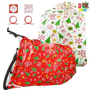 Joyfy 2 Pcs Bike Christmas Gift Bag, 60” x 72” Jumbo present Bags Christmas Gift Decorations for Holiday Presents - 1 of 4