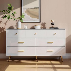RISOKEYS 7 Drawer Dresser,High Gloss Dresser with Golden Metal Handles,Chest of Drawers with Wide Drawers for Bedroom,Living Room,Hallway,White - 1 of 4
