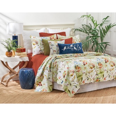 White Cotton King Quilt Set with Floral Design