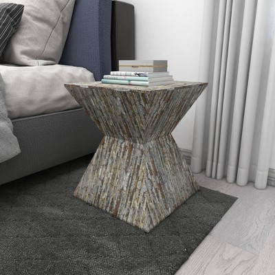 Handcrafted Shell Inlay Wooden Accent Table - Black and Gray