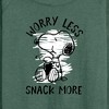 Women's - Peanuts - Worry Less Snack More Snoopy Lightweight French Terry Wide Neck Long Sleeve Shirt - 2 of 4