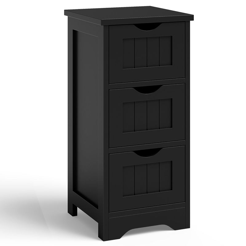 Tangkula 3-Drawer Bathroom Floor Cabinet Free Standing Nightstands Side Storage Organizer Black, 1 of 10