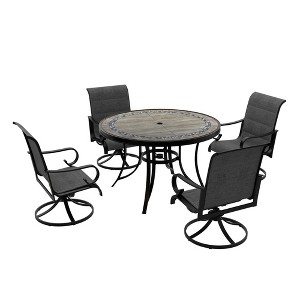 CLIHOME 5-Piece Outdoor Aluminum Dining Set With 4 360° Swivel Chairs & 1 48" Round Ceramic Tile Table Equipped With 2.3" Umbrella Hole - 1 of 4