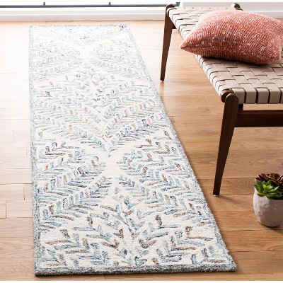Ivory and Blue Hand-Tufted Wool Runner Rug