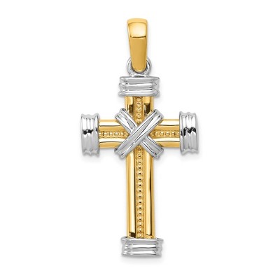 Black Bow Jewelry 14k Yellow and White Gold Two Tone Rope Cross Pendant