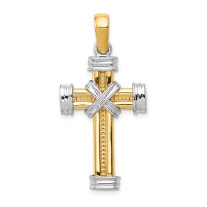 Black Bow Jewelry 14k Yellow and White Gold Two Tone Rope Cross Pendant - 1 of 4