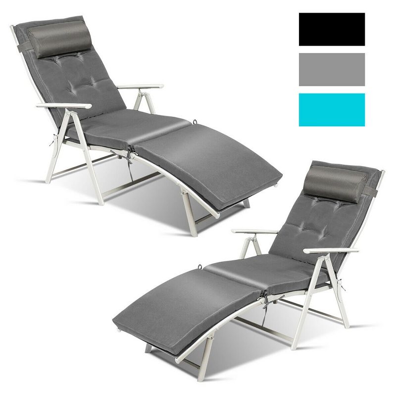 Costway 2PC Folding Chaise Lounge Chair w/Cushion Black\Gray\Turquoise, 1 of 11