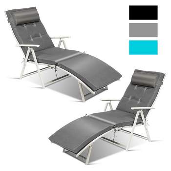 Costway 2PC Folding Chaise Lounge Chair w/Cushion Black\Gray\Turquoise