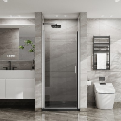 VYNXARIA 34"x72" Pivot Shower Door Combo w/ 35.4" Black Acrylic Shower Base, Chrome Aluminum Finish, Semi-Frameless Tempered Glass Design