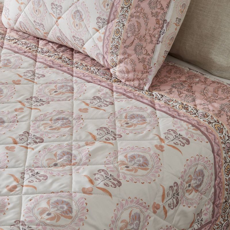 Chambrey Printed Vintage Quilt Bedding Set Rose Pink - Patina Vie , 6 of 9