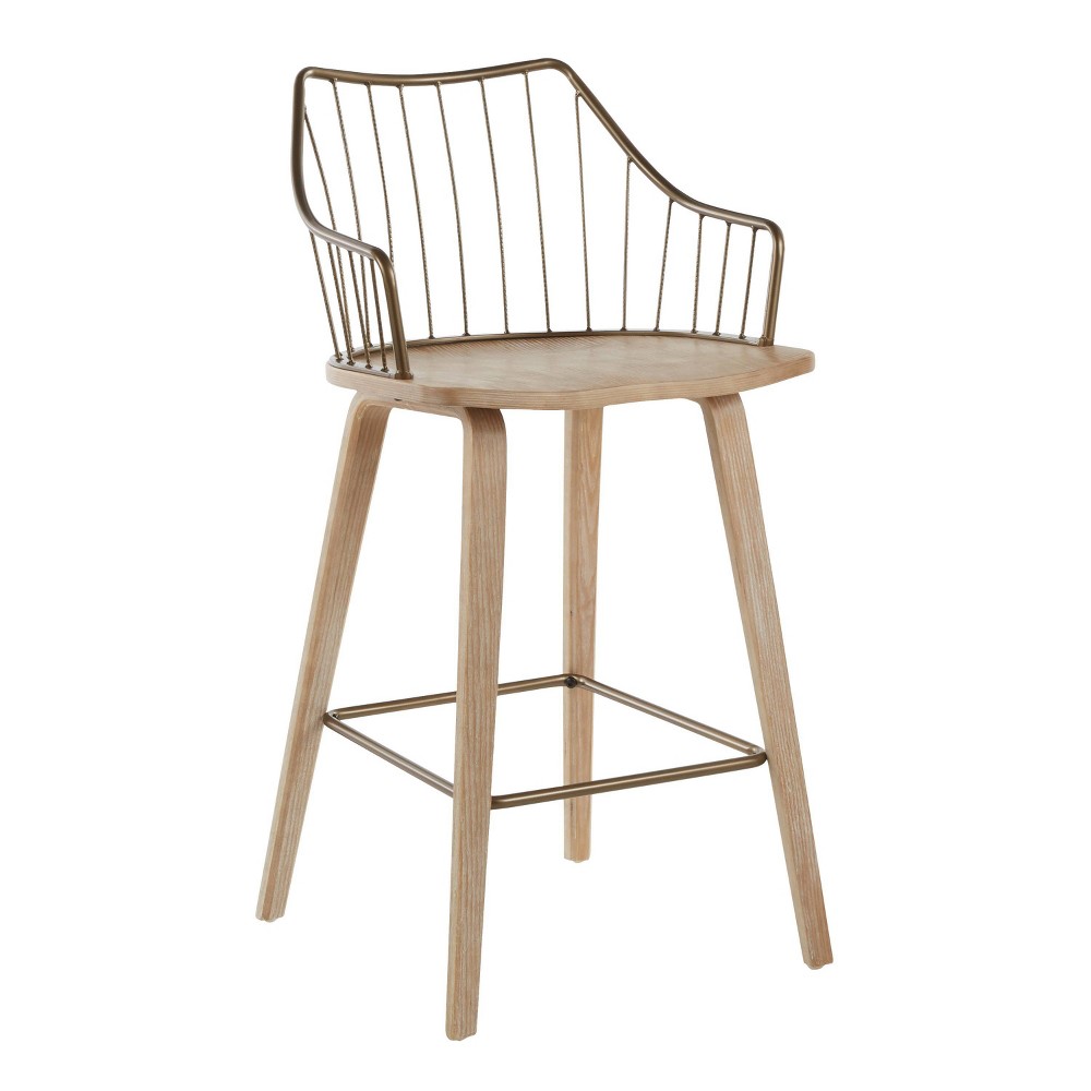 Photos - Chair 26" Winston Counter Height Barstool White Washed/Antiqued Copper - LumiSou